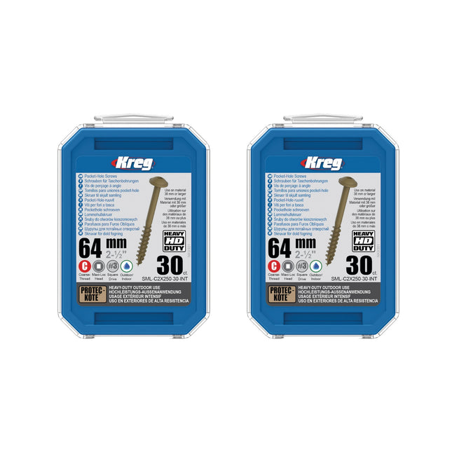 Kreg 2x HD Protec-Kote Maxi-Loc tornillos perforadores 64 mm ( 2x SML-C2X250-30-INT ) Rosca gruesa 60 piezas