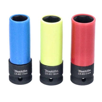 Makita Juego de vasos largos para KFZ 1/2' - cuadrado - 17 / 19 / 21 mm - 3 pzs. (E-12354)