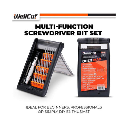 WellCut Präzisions-Mehrzweck-Schraubendreher-Bit-Set mit 60 mm Verlängerungsstange, 94 mm Aluminiumgriff, 38-teilig ( WC-MPS38U )