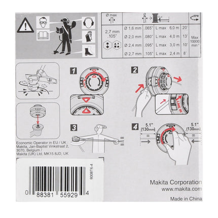 Cabezal de rosca Makita Tap&Go 2,0 mm 2 uds. ( 2x 191D91-7 ) para cortabordes inalámbrico de 18 V DUR 187 y DUR 188
