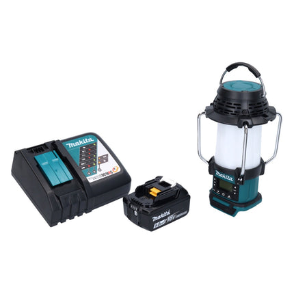 Makita DMR 055 RT1 cordless radio 18 V FM with lantern 360° torch + 1x rechargeable battery 5.0 Ah + charger