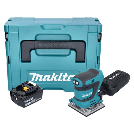 Lijadora vibratoria sin cable Makita DBO 484 T1J 18 V 112 x 102 mm + 1x batería 5,0 Ah + Makpac - sin cargador