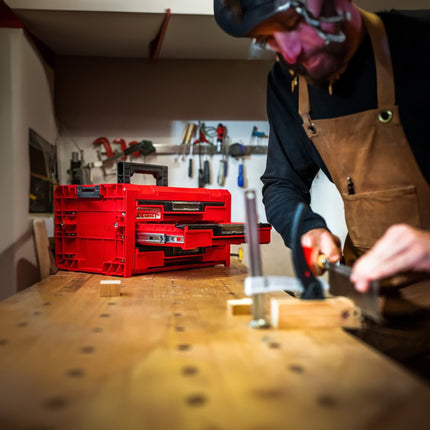 Qbrick System PRO Cajón 3 Caja de herramientas 2.0 Expert RED ULTRA HD Caja de herramientas 450 x 310 x 244 mm 13,5 l apilable IP54 con 3 cajones