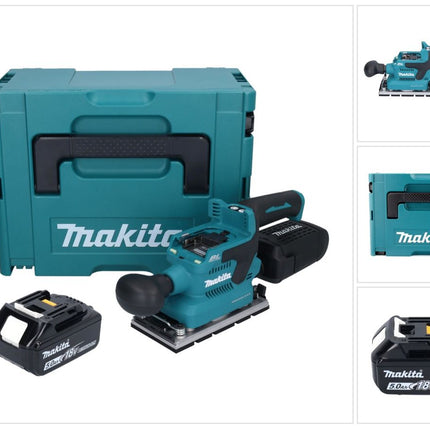 Lijadora vibratoria sin cable Makita DBO 381 T1JU 18 V 93 x 185 mm sin escobillas + 1x batería 5,0 Ah + Makpac - sin cargador