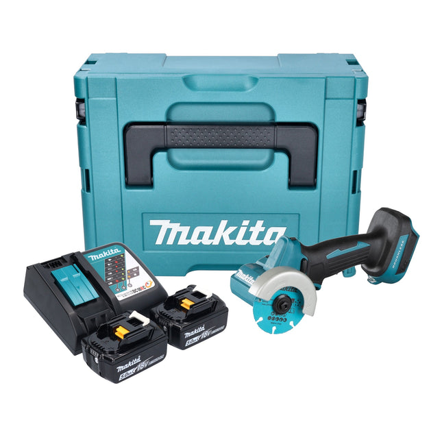 Amoladora angular sin cable Makita DMC 300 RTJ 18 V 76 mm sin escobillas + 2x batería 5,0 Ah + cargador + Makpac