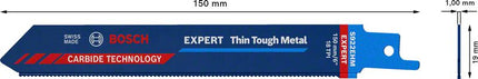 BOSCH Lame de scie sabre Expert Thin Tough Metal longueur 150 mm largeur 19 mm ( 4000837492 )