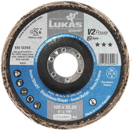 LUKAS Fächerscheibe V2 POWER CER Ø 125 mm Körnung 40 flach ( 4000840349 )