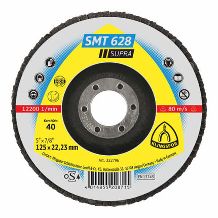 Disco lamellare KLINGSPOR SMT 628 Supra Ø 125 mm grana 40 piatto ( 4000842270 )
