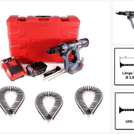 SENCO DS 5550 18V DuraSpin Magazin Schrauber ( 7W2001N ) mit 2x 3,0 Ah Akkus, Ladegerät und 5000x Grobgewinde Schrauben 3,9x35 - Toolbrothers