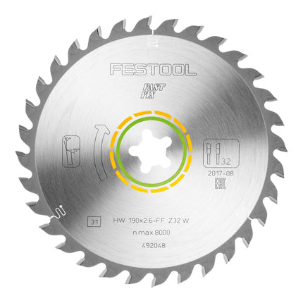 Festool HW 190x2,6 FF W32 circular saw blade WOOD UNIVERSAL 2 pcs. ( 2x 492048 ) 190 x 2,6 mm 32 teeth for all woods, wood-based materials, building material boards, gypsum fibre boards, soft plastics