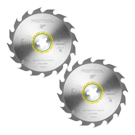 Festool HW 190x2.6 FF PW16 circular saw blade WOOD RIP CUT 2 pcs. ( 2x 492049 ) 190 x 2.6 mm 16 teeth for solid wood longitudinal cuts running towards the grain