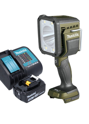 Akumulatorowa lampa ręczna Makita DML 812 ST1 18 V 1250 lm LED oliwkowozielona outdoorowa edycja specjalna + 1x akumulator 5,0 Ah + ładowarka