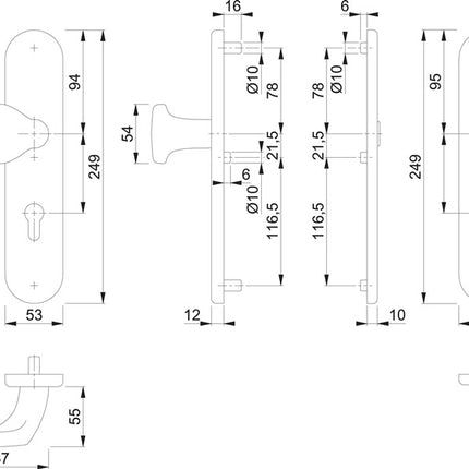 HOPPE Mobiliario de seguridad E86G/3331/3310 Acero inoxidable F69 ( 3000209779 )