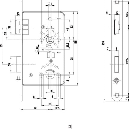 Cerradura de embutir BKS 0515 BAD 24/ 65/78/8 mm DIN izquierda ( 3000210510 )