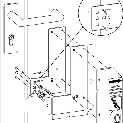 Placa de montaje GFS 901 - / 991 470 Montaje en puertas de cristal ( 3000250546 )