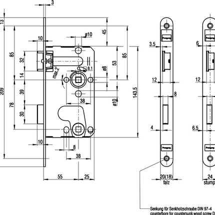 BKS Cerradura de embutir 0215 BAD 18/ 55/78/8 mm DIN derecha ( 3000251038 )