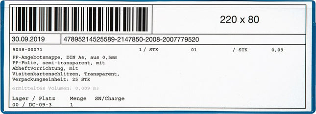 EICHNER Etikettentasche  B220xH80mm ( 9000451045 )