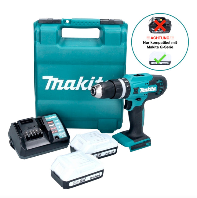 Taladro percutor inalámbrico Makita HP488DWE 42Nm 18V Serie G + 2x Baterías 1.5 Ah + Cargador + Maletín