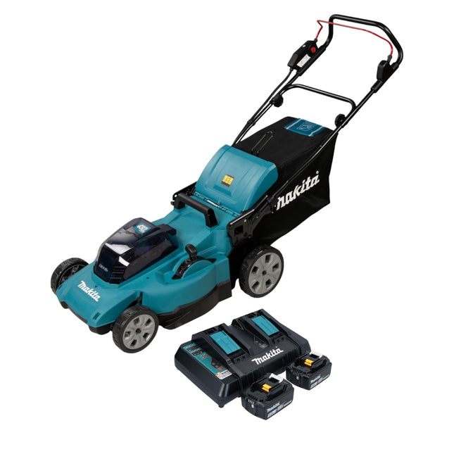 Makita DLM 480 PT2 Tondeuse à gazon sans fil 36 V ( 2x 18 V ) 48 cm 62 l + 2x batterie 5,0 Ah + chargeur