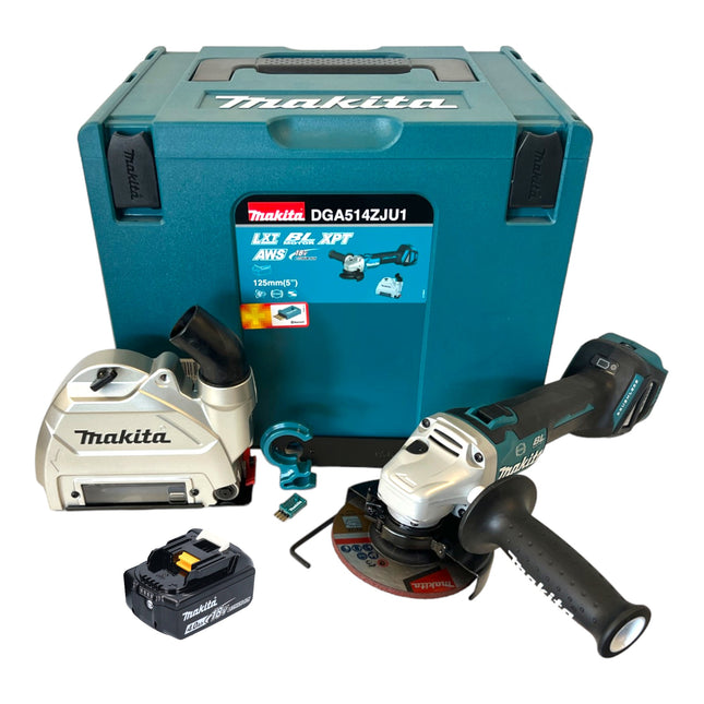 Makita DGA 514 M1JU1 Meuleuse d'angle sans fil 18 V 125 mm Brushless + 1x batterie 4,0 Ah + Makpac - sans chargeur