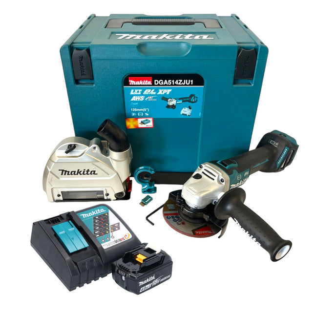 Makita DGA 514 RM1JU1 Cordless angle grinder 18 V 125 mm brushless + 1x battery 4.0 Ah + charger + Makpac