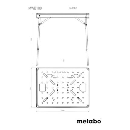 Metabo MWB 100 Multifunktionstisch ( 626991000 ) mobile Werkbank robuste MDF-Tischplatte