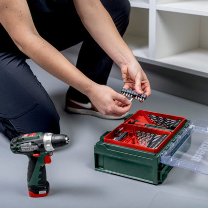 Metabo Powermaxx BS Basic Set cordless drill driver 12 V 34 Nm ( 600080710 ) + 2x rechargeable battery 2.0 Ah + charger + 41-piece accessory set + case