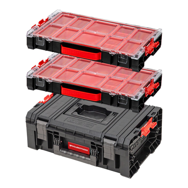 Toolbrothers RHINO L Juego de Maletín de herramientas 2 Maletín de herramientas ECO Basic + 2x RHINO L Organizador ECO Altura M Cajas apilables IP54