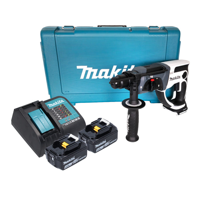 Makita DHR 202 SMW akumulatorowa wiertarko-wkrętarka 18 V 20 mm 2,0 J biała + 2x akumulator 4,0 Ah + ładowarka + walizka