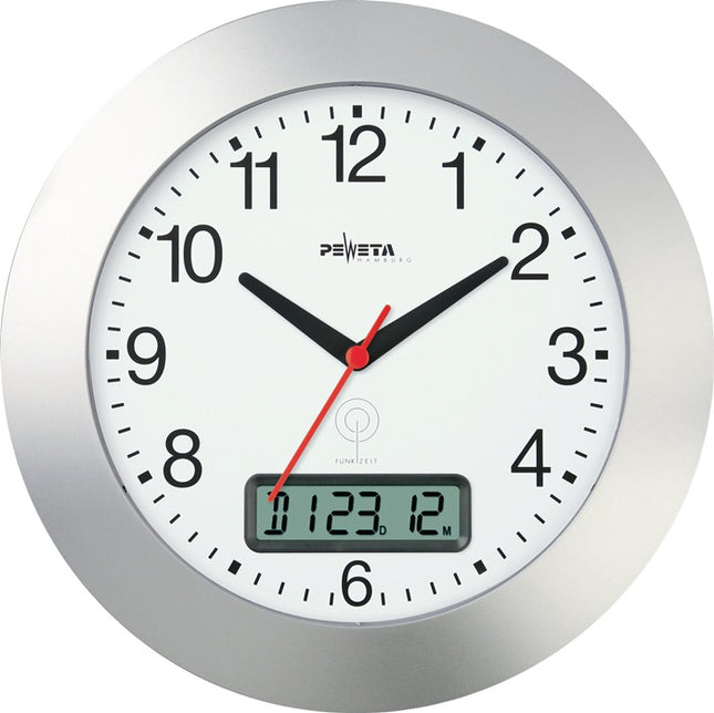 Wall clock ( 9106486630 ) Radio-controlled clock plastic matt silver numbers