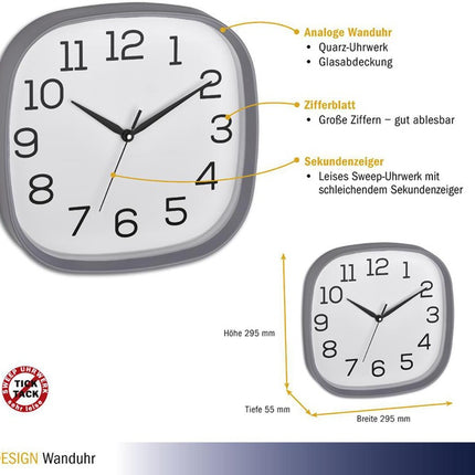 Zegar ścienny TFA Dostmann ( 9000486867 ) zegar kwarcowy plastikowy szary cyfry, analogowy