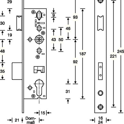 SSF Panic tubular frame mortise lock ( 3324024274 ) B DIN right outwards class 3 canting