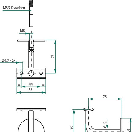 Soporte de pasamanos Intersteel ( 3000210972 ) soporte curvo de acero inoxidable satinado