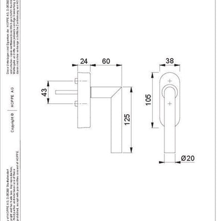 Hoppe maniglia per finestra Amsterdam E0400/FR-408 ( 8000460411 ) acciaio inox 20-30 mm eManiglia per finestra