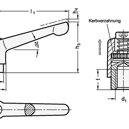 Ganter adjustable clamping lever GN 300.1 ( 4601000453 ) d1 M 10 mm external thread