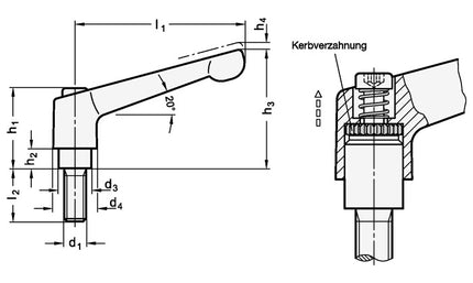 Ganter adjustable clamping lever GN 300.1 ( 4601000453 ) d1 M 10 mm external thread