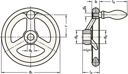 Koło ręczne Ganter GN 950 ( 4601000246 ) w 17 mm d1 140 mm d2 14 mm