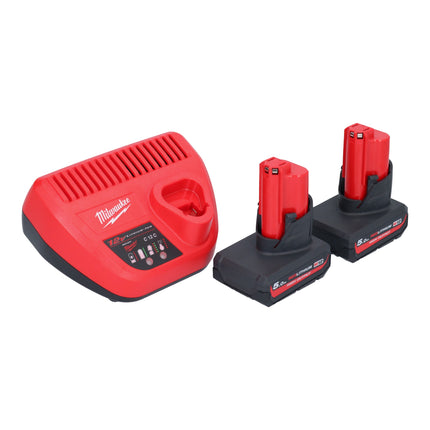 Avvitatore a impulsi a batteria Milwaukee M12 FQID-502 12 V 50 Nm 1/4" brushless + 2x batteria ricaricabile 5,0 Ah + caricabatterie