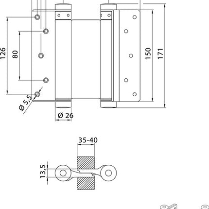 Zawias do drzwi skrzydłowych DENI ( 3000215040 ) stal niklowana 40 kg grubość drzwi 35-40 mm