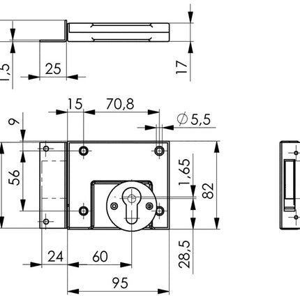 AMF Riegelschloss 49 ( 3311021060 ) DIN links / rechts PZ Dornmaß 60 mm