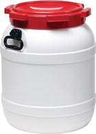 Wide-neck drum ( 9000450104 ) 55.0 l PE white with red lid Filling opening-Ø 282 mm