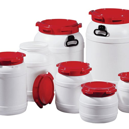 Wide-neck drum ( 9000450108 ) 42.0 l PE white with red lid Filling opening-Ø 282 mm
