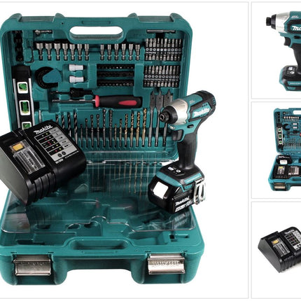 Makita DTD 155 SMTK Akku Schlagschrauber 18V 140Nm Brushless + 1x Akku 4,0Ah + Ladegerät + 101tlg. Zubehörset im Koffer - Toolbrothers