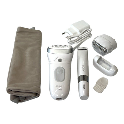 BRAUN Silk Epil 7-441 Epilierer Damen Haarentferner für langanhaltende Haarentfernung + Trimmeraufsatz + Mini-Rasierer Weiß / Silber