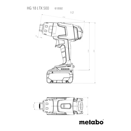 Pistola de aire caliente sin cable Metabo HG 18 LTX 500 18 V 300 / 500 °C + 1x batería LiHD 8,0 Ah + cargador