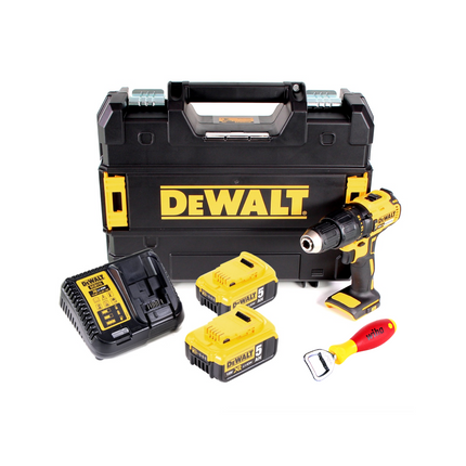 DeWalt DCD 777 P2 Akku Bohrschrauber 18V 65Nm + 2x Akkus 5,0Ah + Ladegerät + Wiha Flaschenöffner im TSTAK II Werkzeugkoffer - Toolbrothers