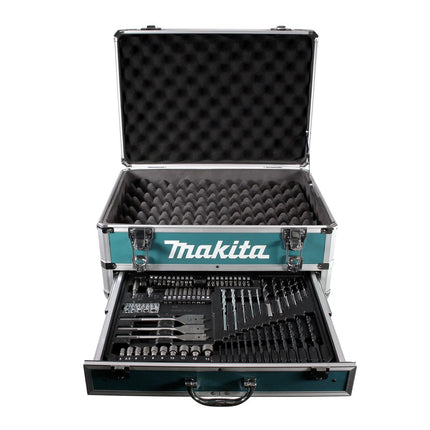 Makita X4 Alu Tiroirs à outils Coffret avec garniture universelle + 70 pcs. jeu de forets Bit