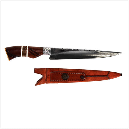 Serra Grande "Faca Bruta" Couteau de cuisine traditionnel brésilien INOX forgé à la main, lame de 6 mm 20,3 cm + 1x Housse en cuir authentique.