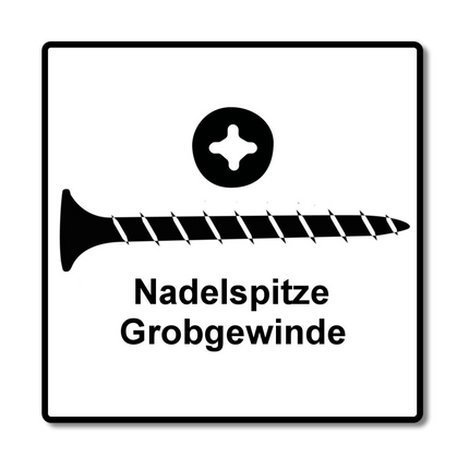 Tornillos para paneles de yeso SPAX GIX-B en cargador, 3,9x35 mm, punta de aguja, 1000 piezas (1891170390356) rosca completa, cabeza de trompeta, Phillips H2