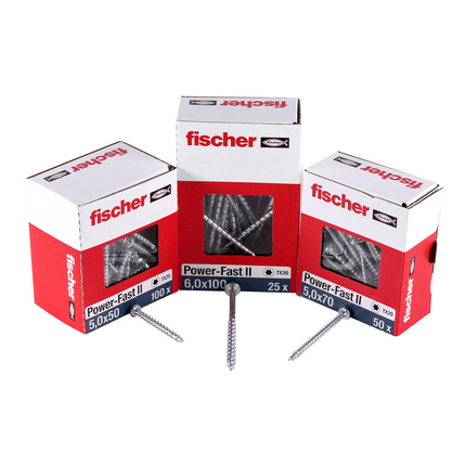 Fischer Power-Fast II FPF II Spanplattenschraube 6,0x140 mm 50 Stück ( 670692 ) Senkkopf mit Torx Teilgewinde galvanisch verzinkt, blau passiviert